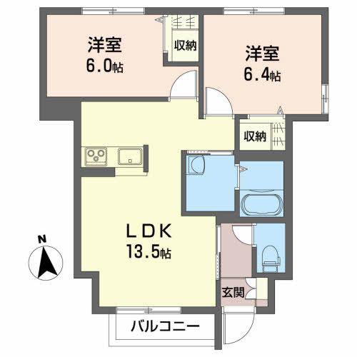 マルモーレI(2LDK/1階)の間取り写真