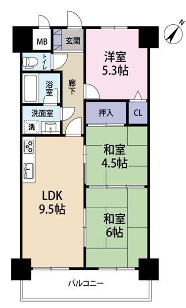 ライオンズマンション神戸明泉寺(3LDK/1階)の間取り写真