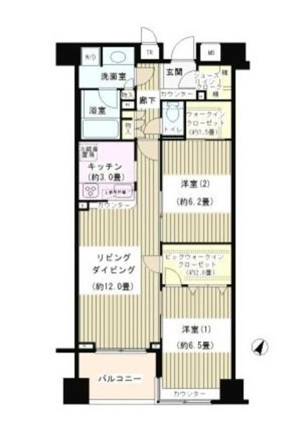 KDXレジデンス日本橋水天宮(2LDK/6階)の間取り写真