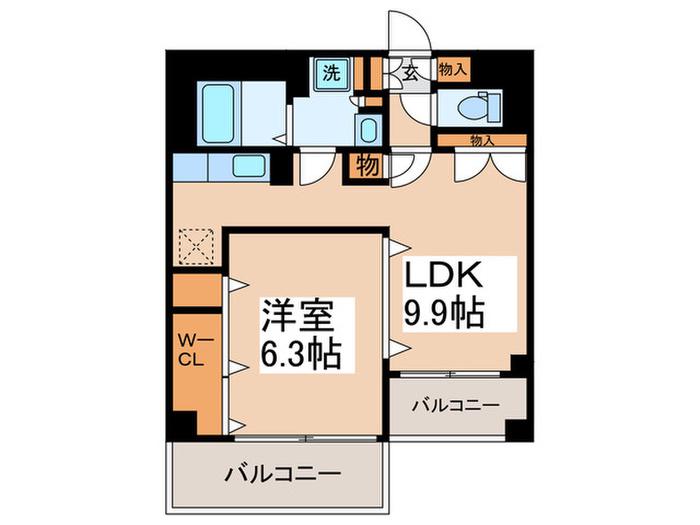 ヒルズ山王(1LDK/3階)の間取り写真
