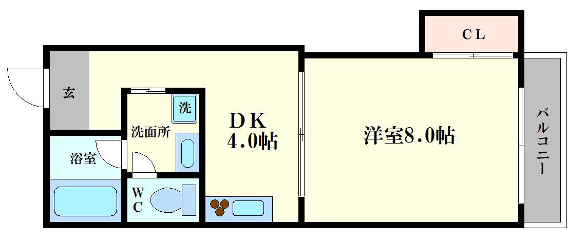 メガドームウエスト(1DK/4階)の間取り写真