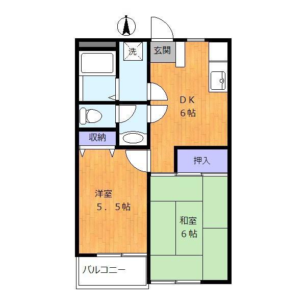 パープルタウン竹の塚(2DK/2階)の間取り写真