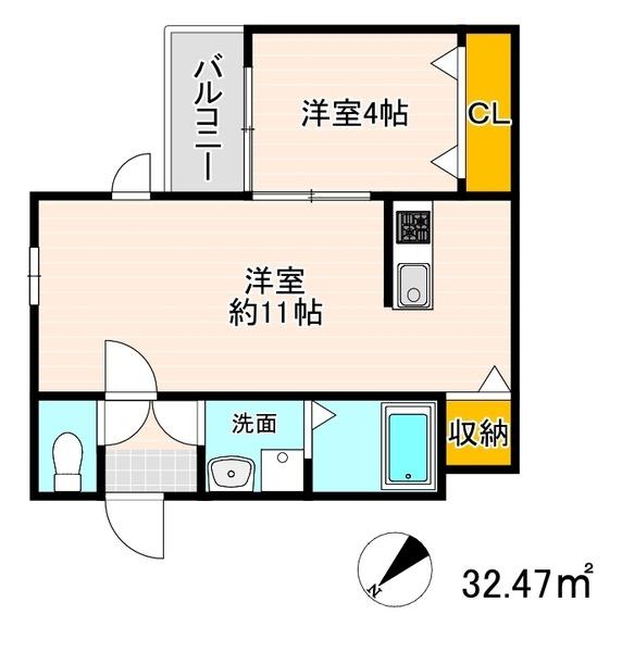 サニーガーデン住吉(1LDK/3階)の間取り写真