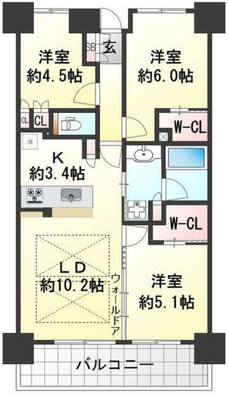 リビオシティ神戸名谷(3LDK/8階)の間取り写真