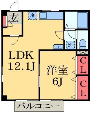 ウィステリアタウンB(1LDK/2階)の間取り写真