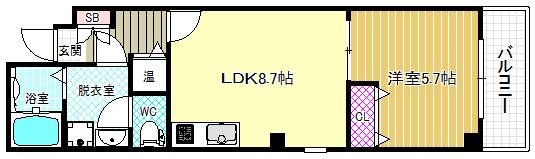 ラ・フォルム与力レジデンス(1LDK/5階)の間取り写真