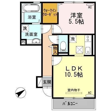 ウィングノア(1LDK/1階)の間取り写真