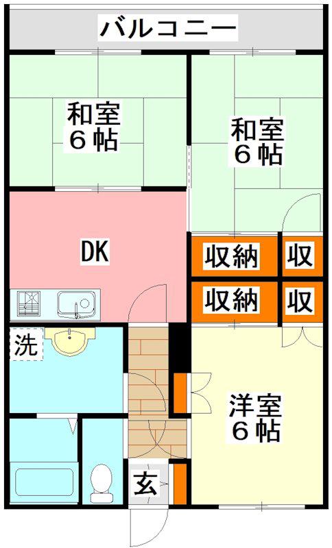 漆生第2コーポB(3DK/2階)の間取り写真