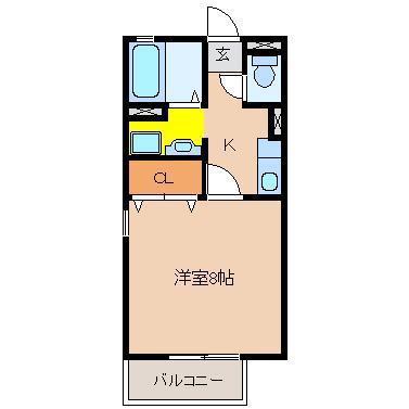 ディアコート浜 A(1K/2階)の間取り写真
