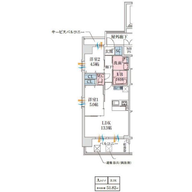 スプランディッド大阪ベイサイドDUE(2LDK/7階)の間取り写真