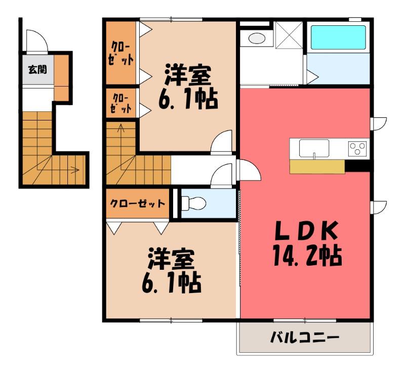 リオ グラシア A(2LDK/2階)の間取り写真