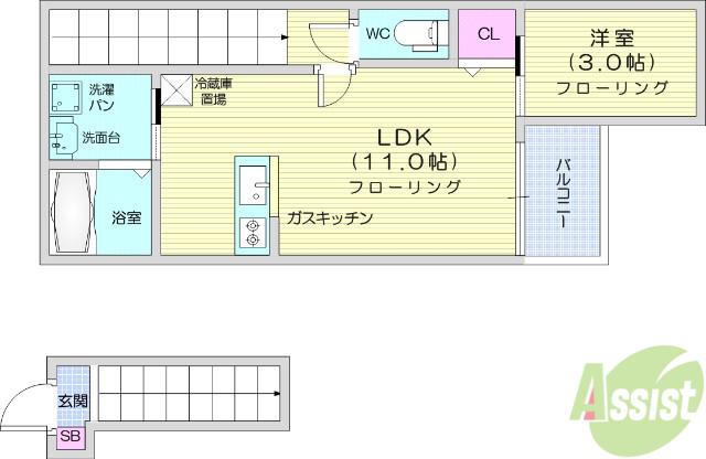 CRASTINE荒井2丁目(1LDK/2階)の間取り写真