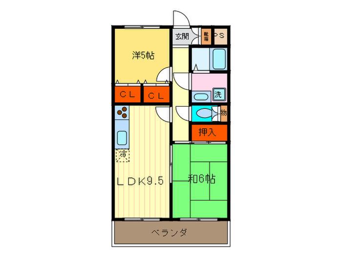 アヴェルデ十ヶ坪(2LDK/3階)の間取り写真