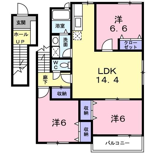 サニーガーデン(3DK/2階)の間取り写真