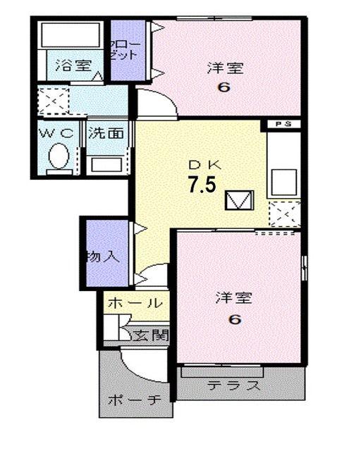 FOREST北ノ浦C(2DK/1階)の間取り写真