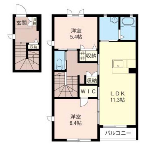 ビューグランド(2LDK/2階)の間取り写真