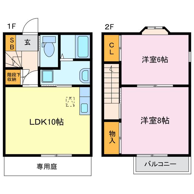 チャーミーライフ横落(2LDK/1階)の間取り写真