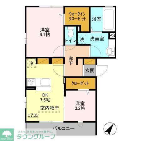 ブラウフォーゲル A(2DK/3階)の間取り写真