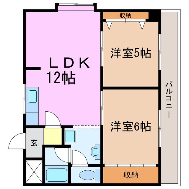 カネマンビル(2LDK/12階)の間取り写真