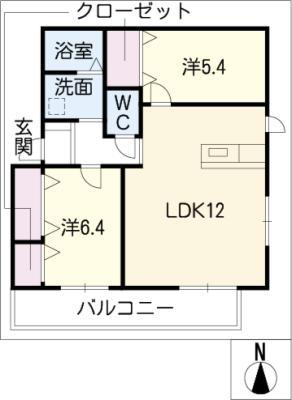 アピス C棟(2LDK/2階)の間取り写真