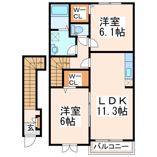 プリムローズ I(2LDK/2階)の間取り写真