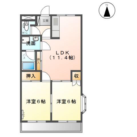 メゾンドカパーニュB(2LDK/2階)の間取り写真