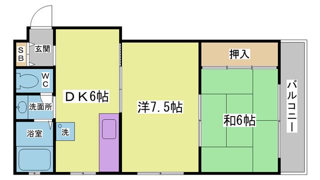 ネオライフ鈴蘭台(2DK/2階)の間取り写真