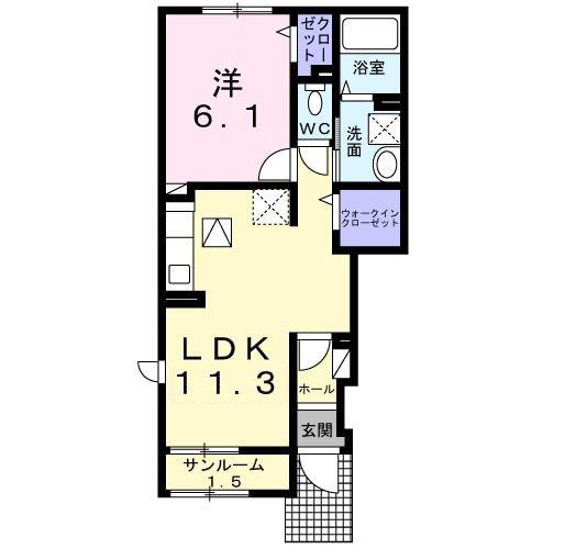フォリアII(1LDK/1階)の間取り写真