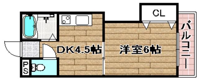 プロミネンス下村(1DK/1階)の間取り写真
