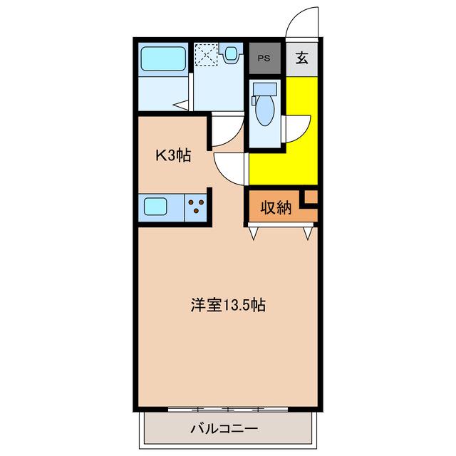 パークサイドI(ワンルーム/2階)の間取り写真