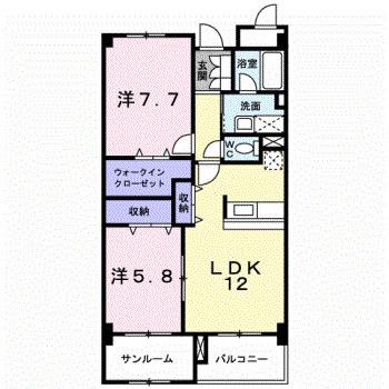 シャトーグラース(2LDK/2階)の間取り写真