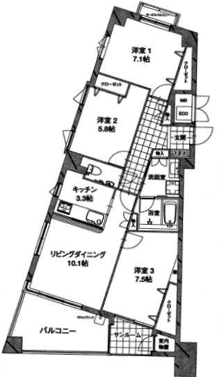 クール・ドゥ・サンセール(3LDK/5階)の間取り写真