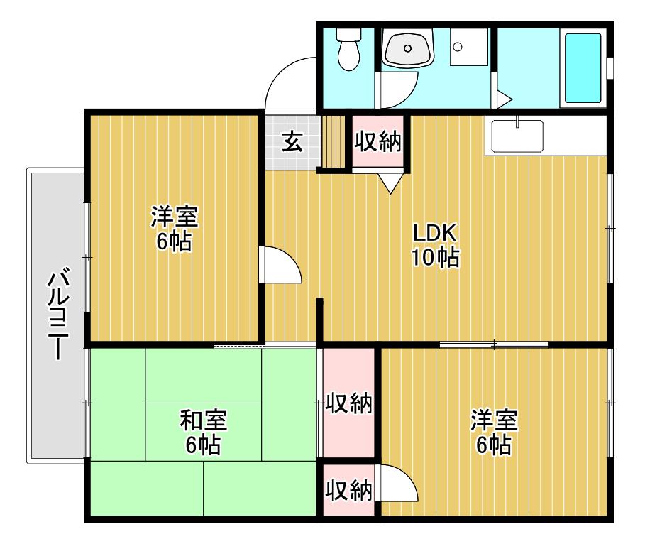 サンビレッジ竜之口B(3LDK/1階)の間取り写真