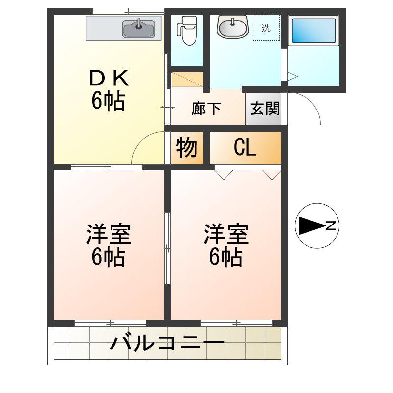 フォレスト(2DK/1階)の間取り写真