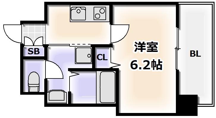 セオリー夕陽丘DOOR(1K/2階)の間取り写真
