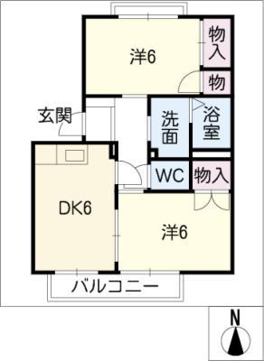 サングローバル C棟(2DK/1階)の間取り写真