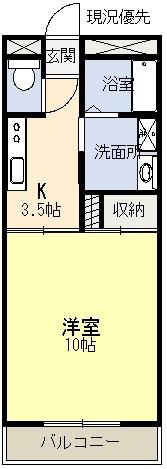 Kスクエア(1K/4階)の間取り写真