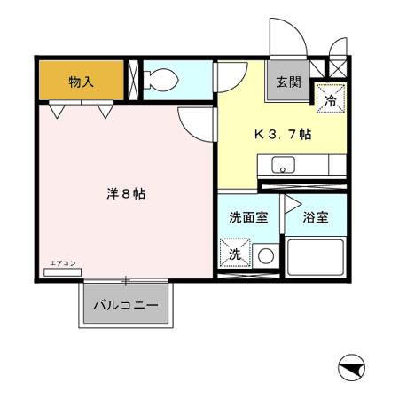 パセオプラシード角田 B棟(1K/1階)の間取り写真