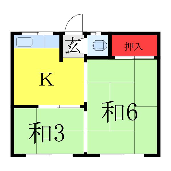 第2丸長荘(2K/2階)の間取り写真