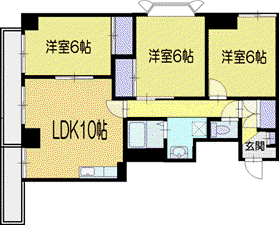 アクティブプラザ上野幌(3LDK/6階)の間取り写真