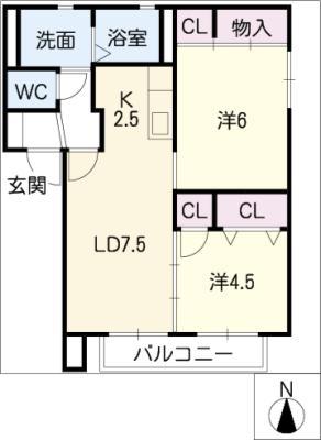 パークタウン岩崎台(2LDK/2階)の間取り写真