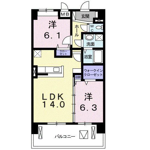 ラルジュ・クレール(2LDK/5階)の間取り写真