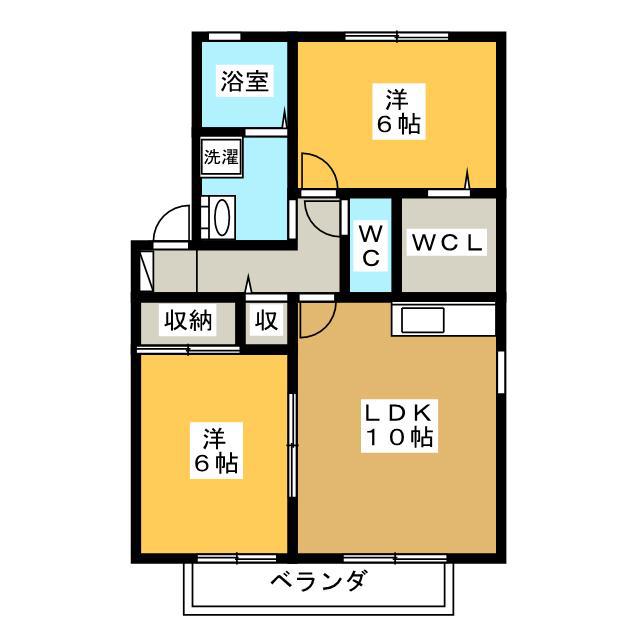 フォンティーヌ B(2LDK/2階)の間取り写真