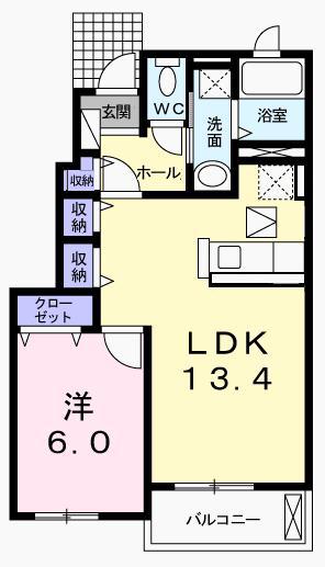 フォレストヒルズB 102(1LDK/1階)の間取り写真