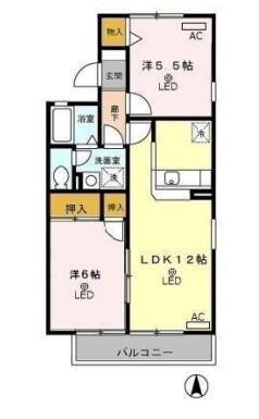 スクウェアガーデンⅠ(2LDK/2階)の間取り写真