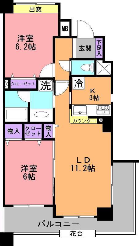 コスモ川口栄町(2LDK/4階)の間取り写真
