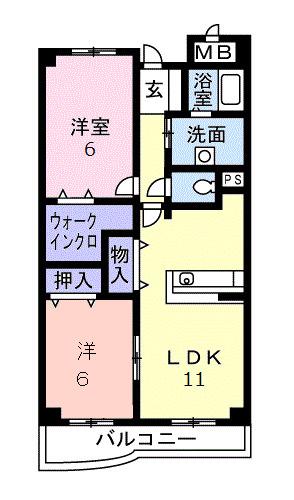 アルドーレ 芹沢(2LDK/1階)の間取り写真