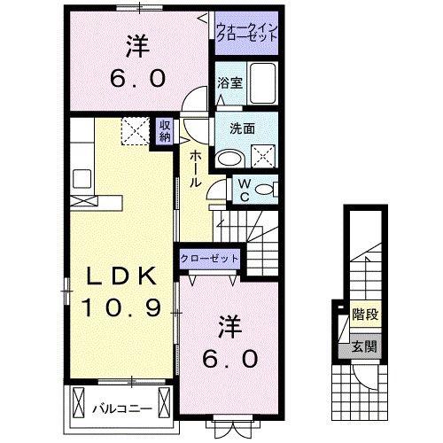 グランディール橘C(2LDK/2階)の間取り写真