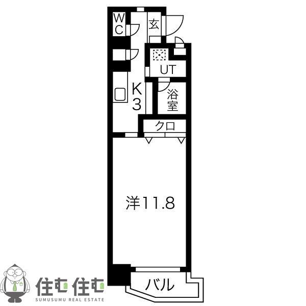 クオリア若宮町(1K/8階)の間取り写真