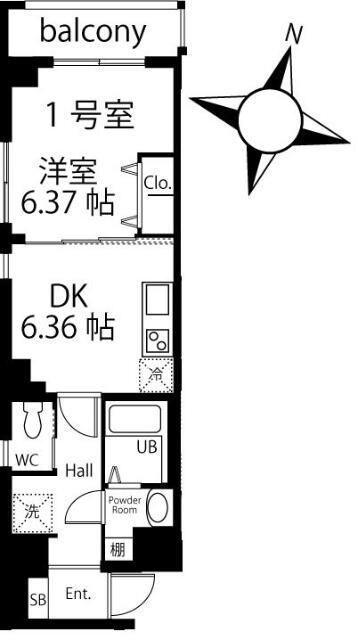 CONCRETECRABHOUSEURBS(1DK/5階)の間取り写真